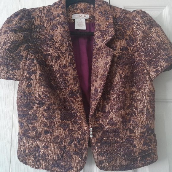 LaRok Jackets & Blazers - LaRok Brocade gold purple crop jacket size